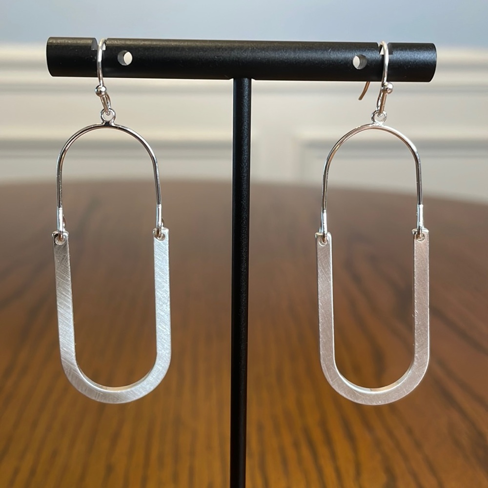 Silver Abstract Safety Pin Earrings
